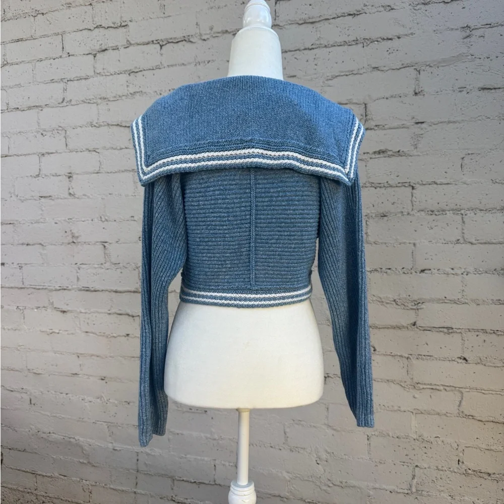 Maeve by Anthropologie Curved-Hem Sailor Collar Cardigan Blue Size M - Picture 7 of 13